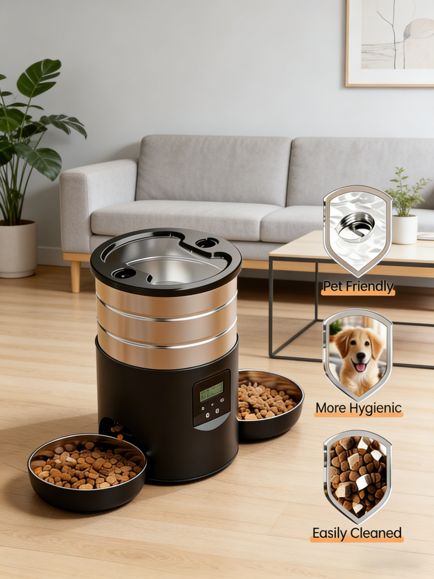 Dual-Bowl Automatic Pet Feeder (5L Capacity) for Multi-Pet Households