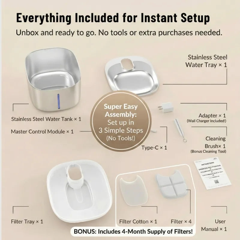 Long-Battery Wireless Pet Fountain - Multi-Stage Filtration for Pure Water