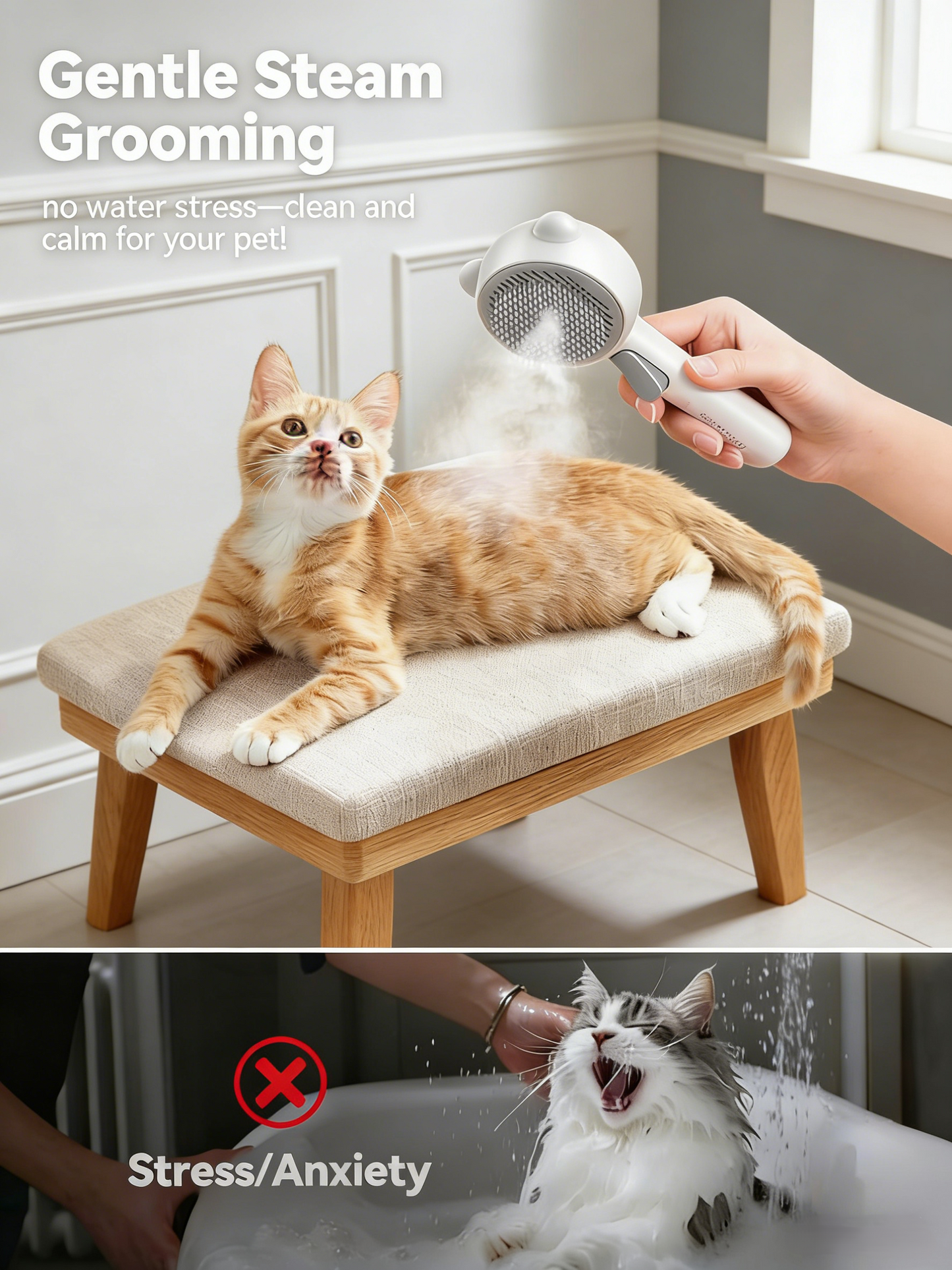 2-in-1 Pet Grooming Brush with Gentle Steam & Self-Cleaning Function