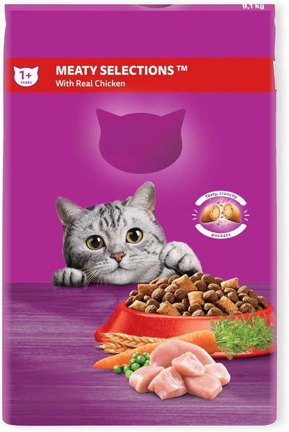 Chicken-Flavored Dry Cat Food (9.1kg Bag) for Adult Cats (1+ Years)