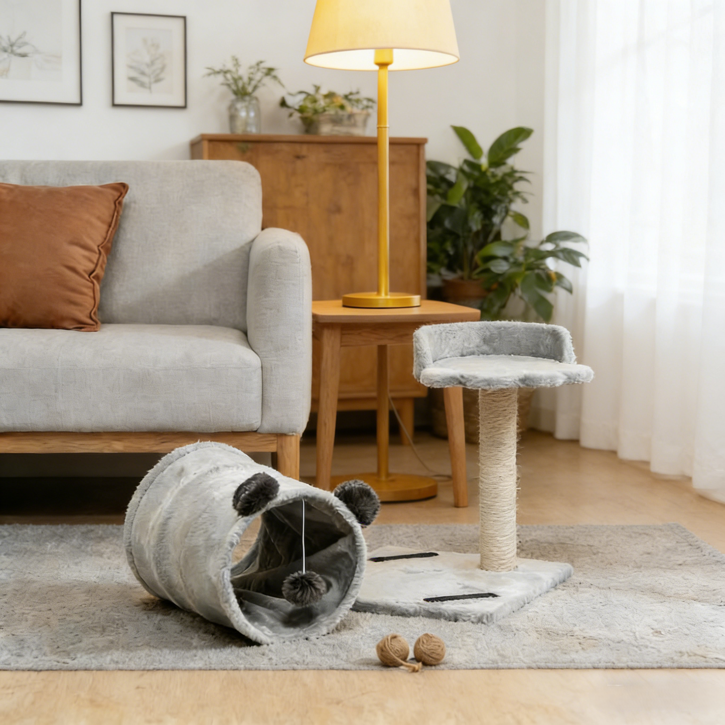 Multi-Function Cat Activity Center (Claw-Shaped Bed + Tunnel + Scratching Post)