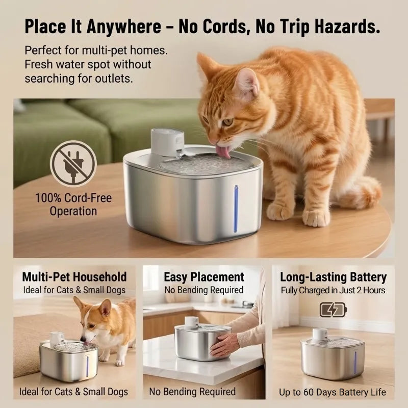 Long-Battery Wireless Pet Fountain - Multi-Stage Filtration for Pure Water
