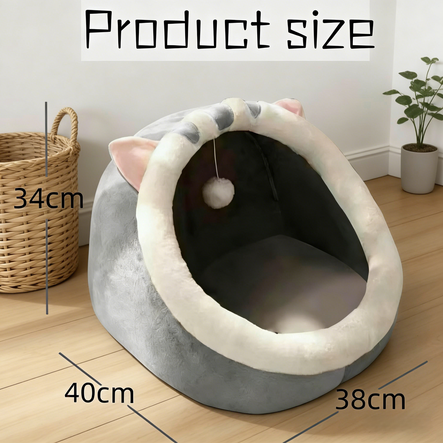 Cat-Shaped Enclosed Pet Bed with Built-in Play Toy