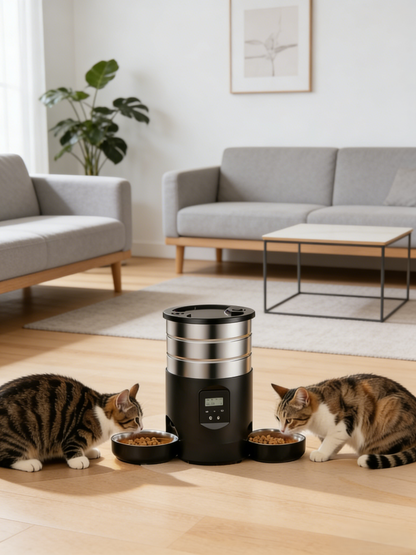 Dual-Bowl Automatic Pet Feeder (5L Capacity) for Multi-Pet Households