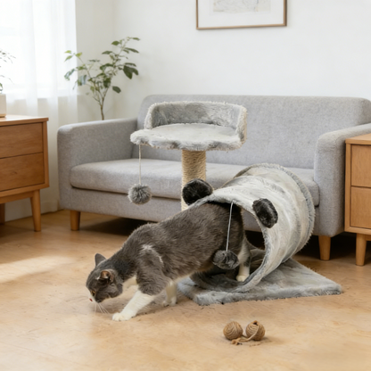 Multi-Function Cat Activity Center (Claw-Shaped Bed + Tunnel + Scratching Post)