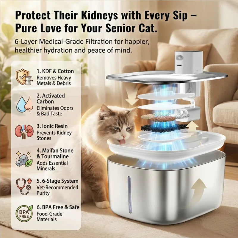 Long-Battery Wireless Pet Fountain - Multi-Stage Filtration for Pure Water