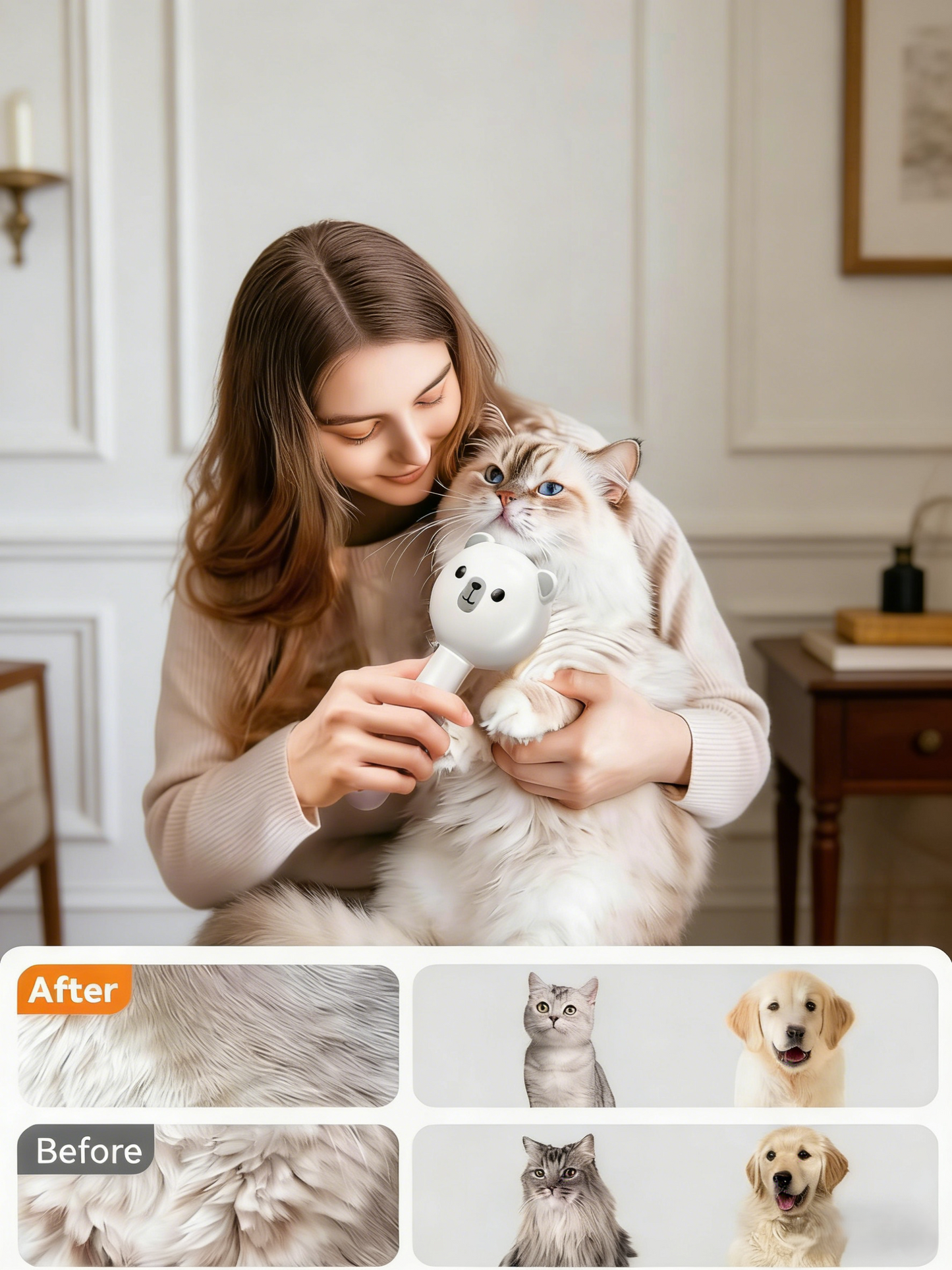 2-in-1 Pet Grooming Brush with Gentle Steam & Self-Cleaning Function