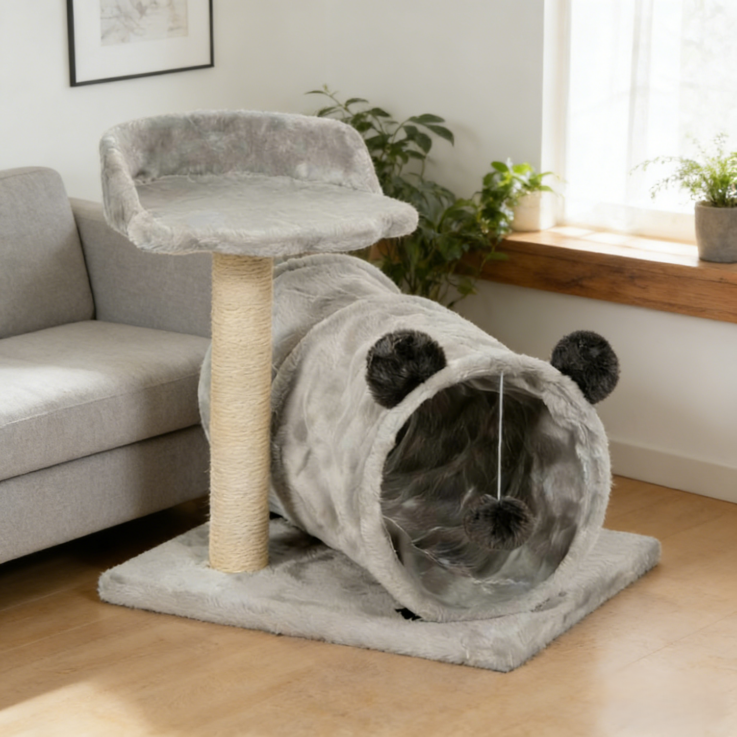 Multi-Function Cat Activity Center (Claw-Shaped Bed + Tunnel + Scratching Post)