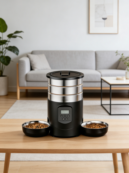 Dual-Bowl Automatic Pet Feeder (5L Capacity) for Multi-Pet Households