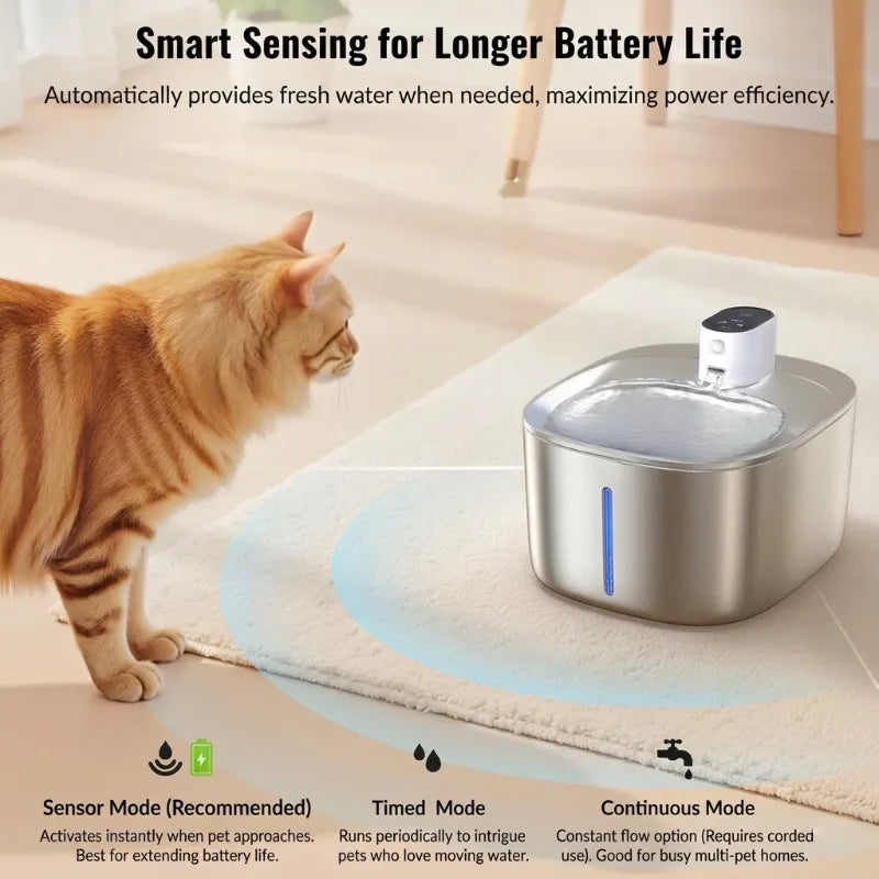 Long-Battery Wireless Pet Fountain - Multi-Stage Filtration for Pure Water