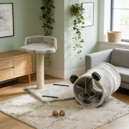 Multi-Function Cat Activity Center (Claw-Shaped Bed + Tunnel + Scratching Post)